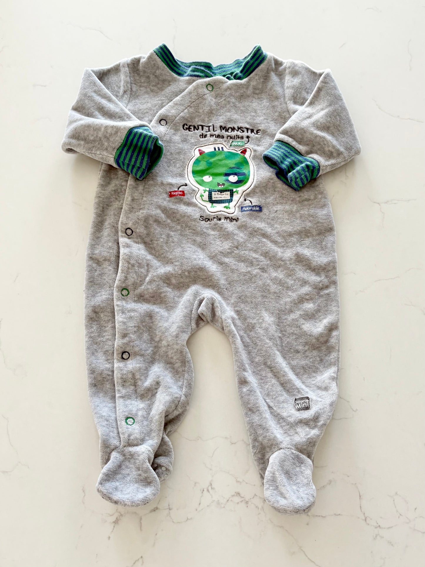 Souris Mini-Pyjama velours-6/9 mois